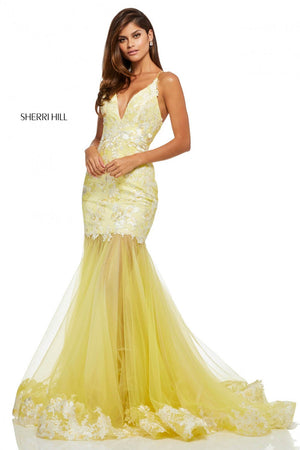 Sherri Hill 52741 dress images in these colors: Yellow, Ivory, Light Blue, Light Green, Coral.