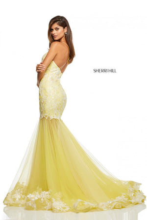 Sherri Hill 52741 dress images in these colors: Yellow, Ivory, Light Blue, Light Green, Coral.