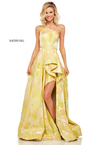 Sherri Hill 52882 dress images in these colors: Yellow Print.