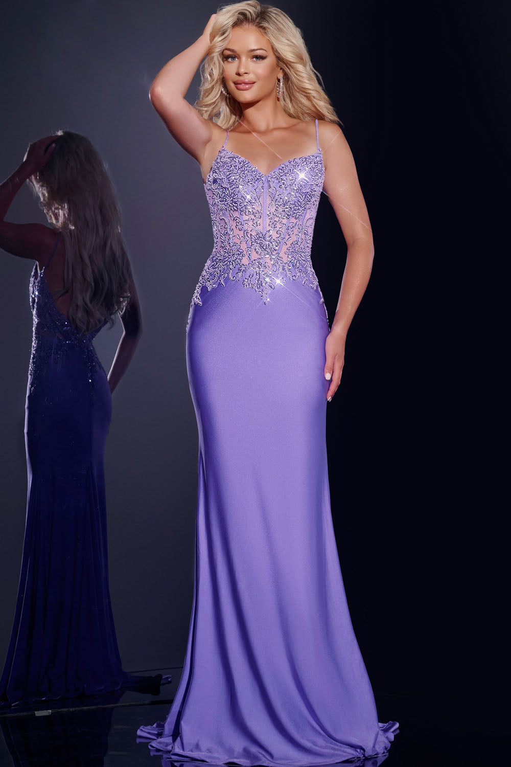 Jovani Style 42221 prom dress images.  Jovani 42221 colors are: Violet, Red.