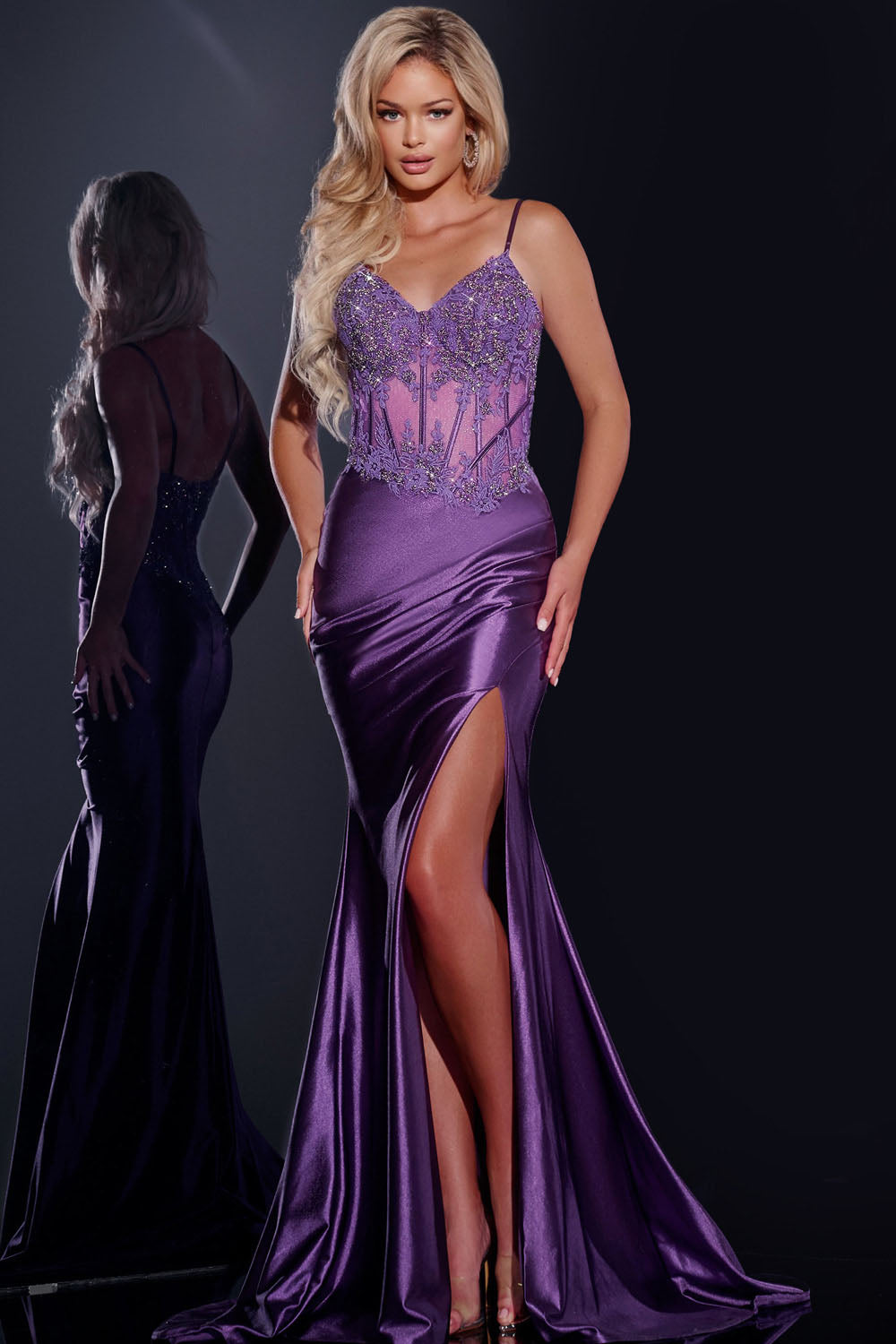 Jovani Style 42259 prom dress images.  Jovani 42259 colors are: Purple, Slate, Black, Lilac.