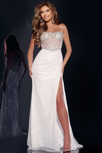 Jovani Style 42460 prom dress images.  Jovani 42460 colors are: Ivory Silver, Black Silver, Magenta, Red Silver.