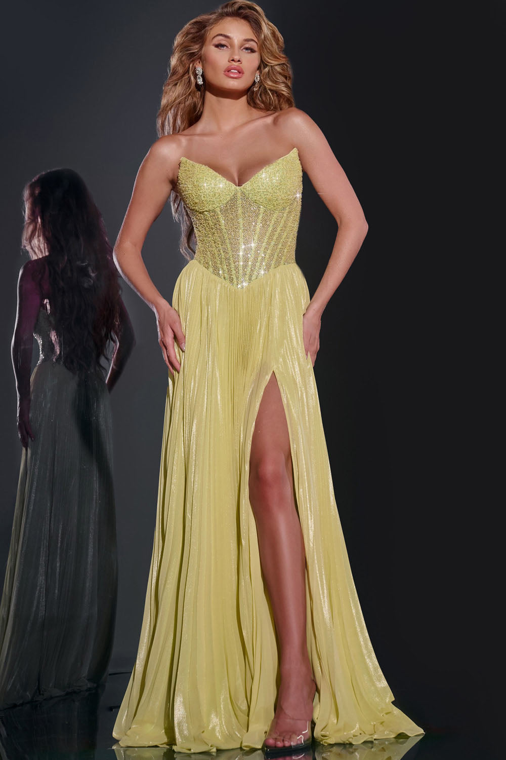 Jovani Style 43115 prom dress images.  Jovani 43115 colors are: Light Green, Navy.