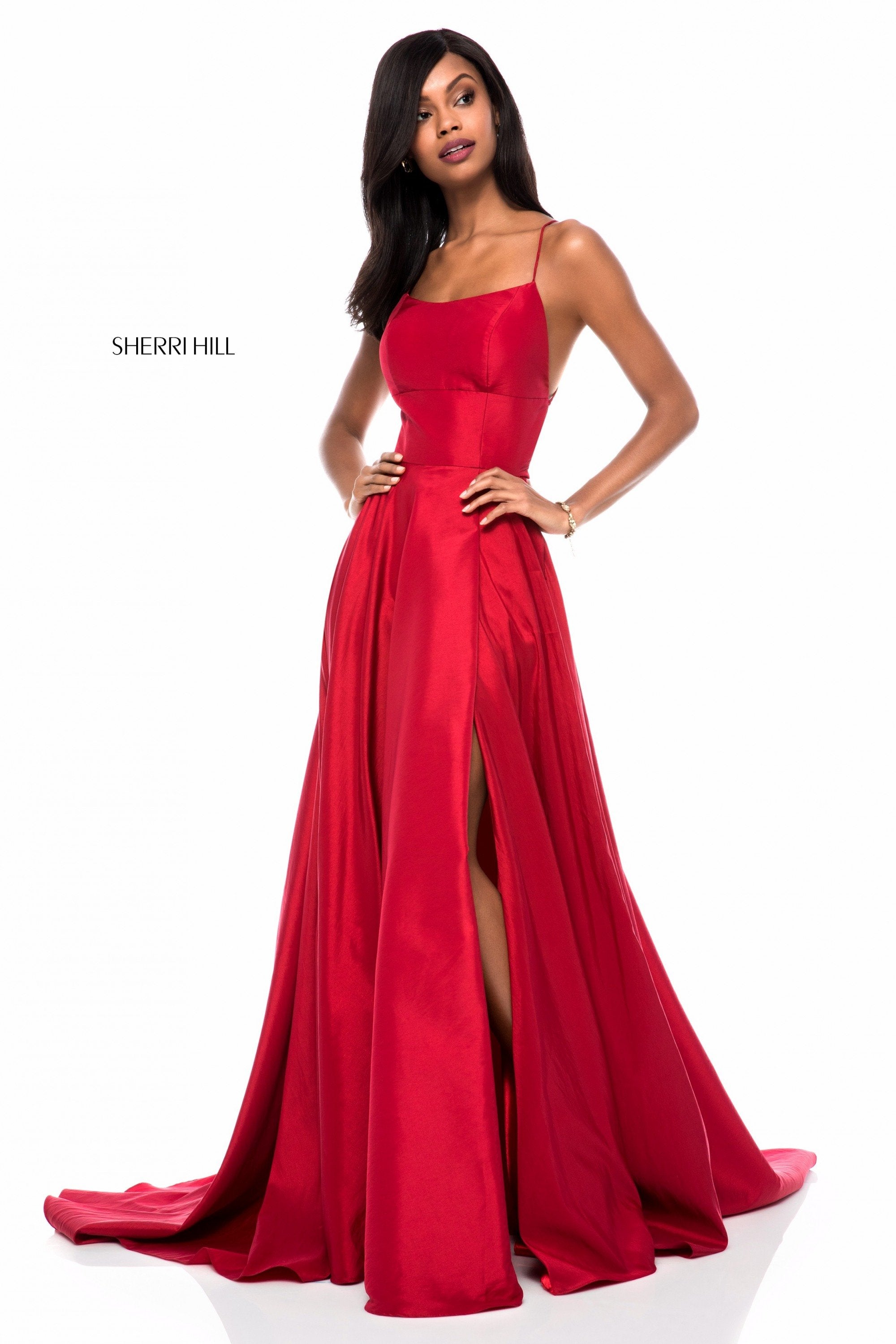 Sherri Hill 52022 dress images in these colors: Black, Navy, Red, Emerald, Wine, Yellow, Blush, Bright Pink, Light Blue, Royal.