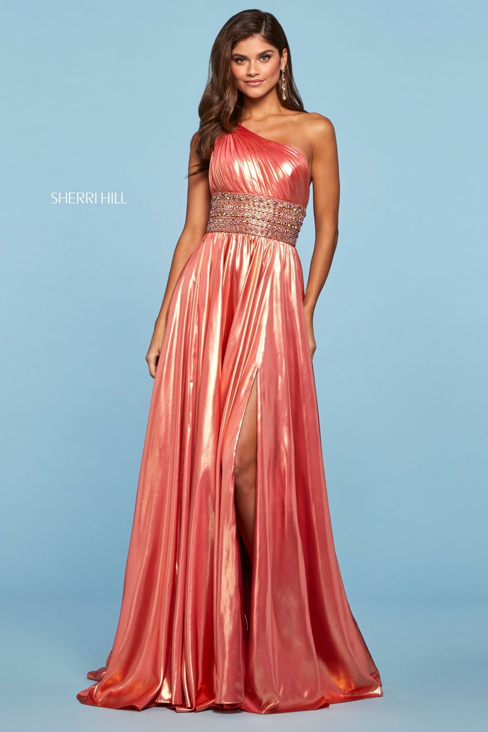 Sherri Hill 53304 dress images in these colors: Coral Gold, Lilac Gold.