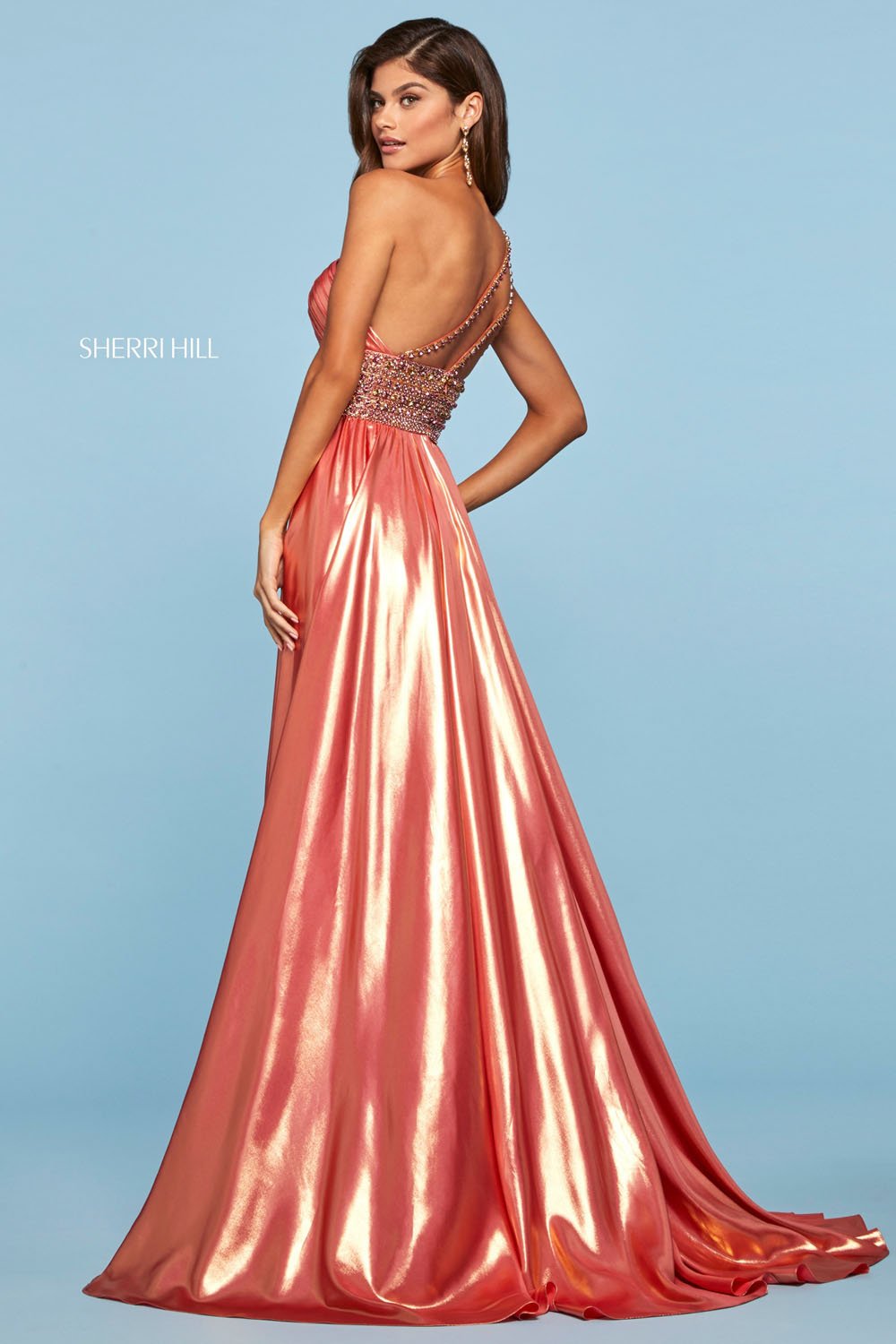 Sherri Hill 53304 dress images in these colors: Coral Gold, Lilac Gold.