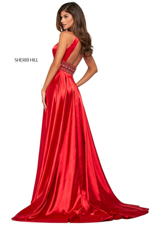 Sherri Hill 53306 dress images in these colors: Teal, Royal, Rose, Lilac, Fuchsia, Vintage Coral, Mocha, Red.