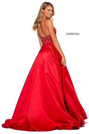 Sherri Hill 53313 dress images in these colors: Red, Purple, Emerald, Mocha, Royal, Rose, Teal, Blush, Ivory, Candy Pink, Ivory Silver Gold, Aqua.