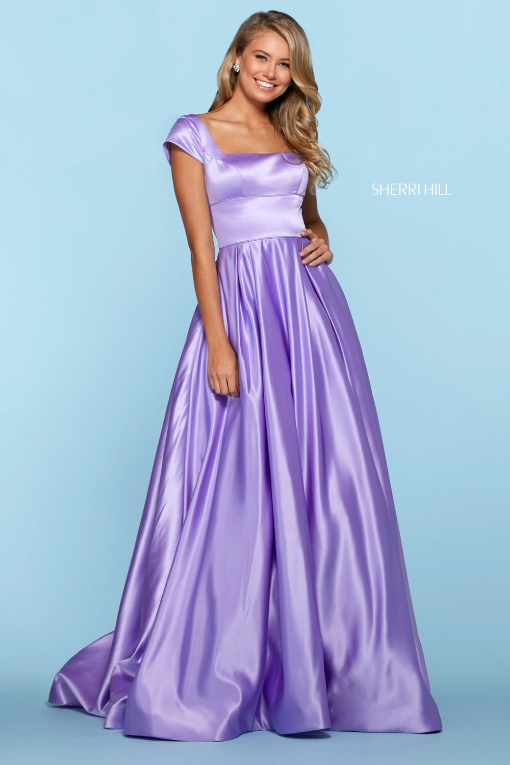Sherri Hill 53314 dress images in these colors: Candy Pink, Mocha, Yellow, Ivory, Blush, Light Blue, Emerald, Lilac, Red.