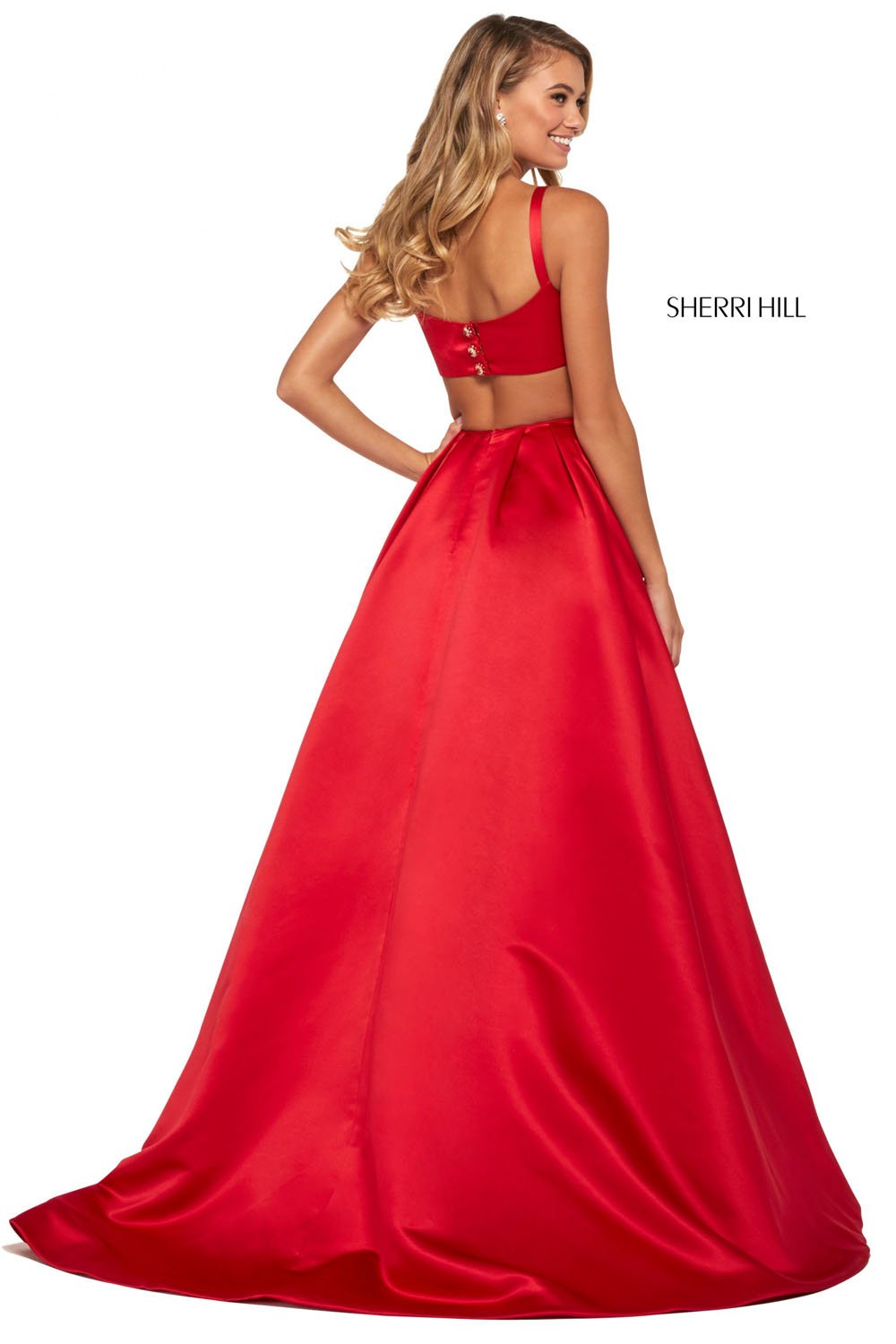 Sherri Hill 53316 dress images in these colors: Candy Pink, Ivory, Lilac, Emerald, Blush, Light Blue, Royal, Red.