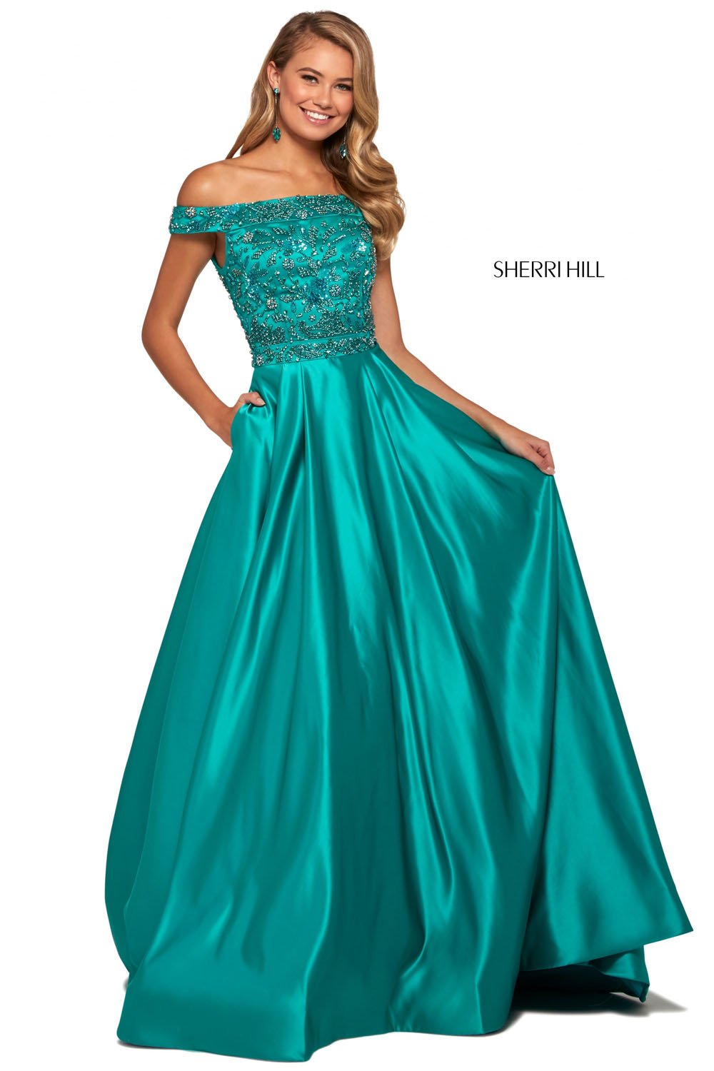 Sherri Hill 53317 dress images in these colors: Royal, Teal, Red, Emerald, Black, Ivory, Candy Pink, Aqua.