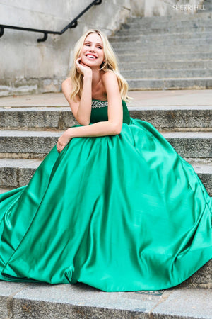 Sherri Hill 53320 dress images in these colors: Bright Pink, Teal, Yellow, Emerald, Red, Ivory, Aqua, Lilac, Blush, Light Blue, Coral, Black, Candy Pink.