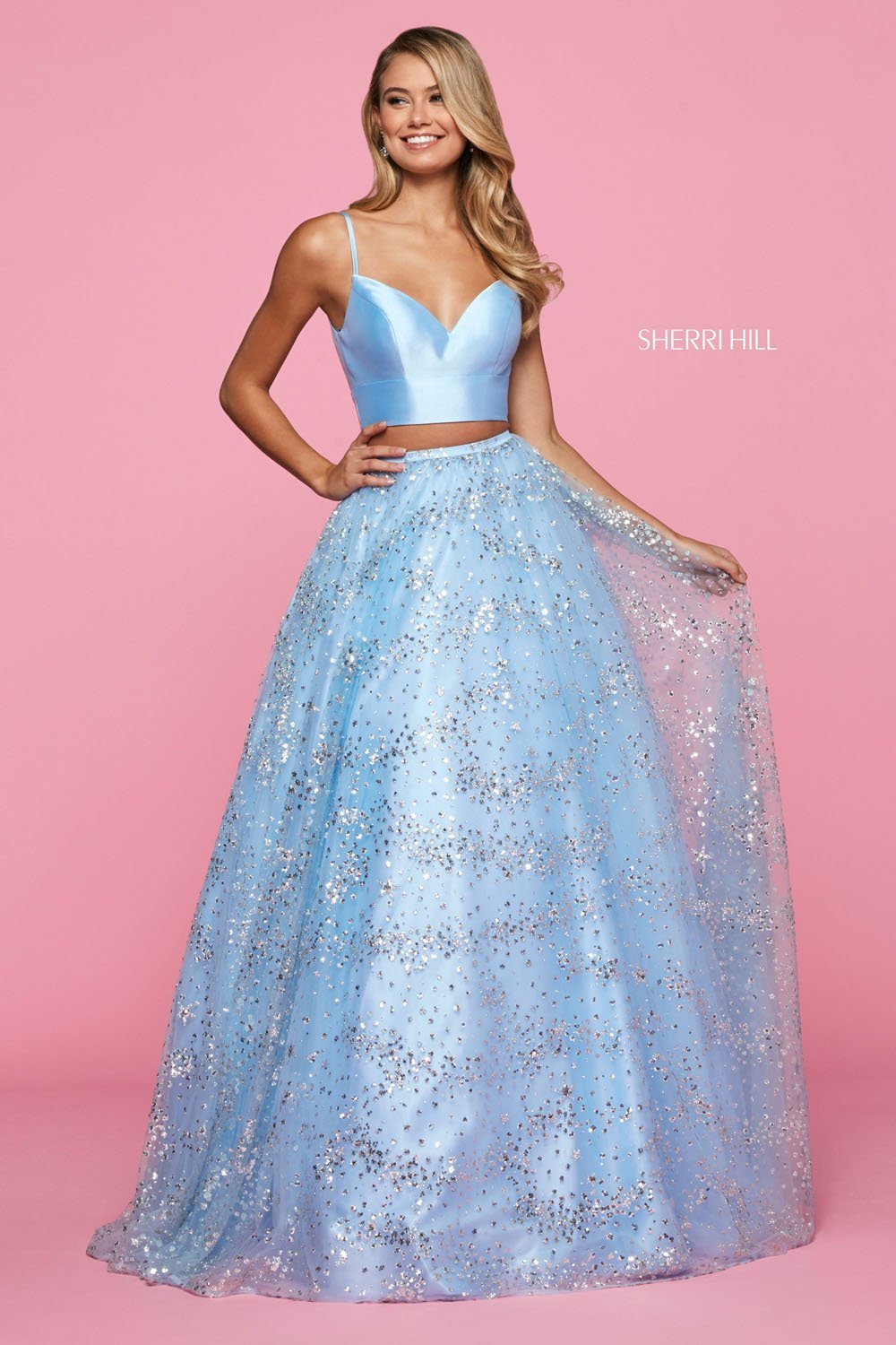 Sherri Hill 53326 dress images in these colors: Navy, Ivory, Light Blue.