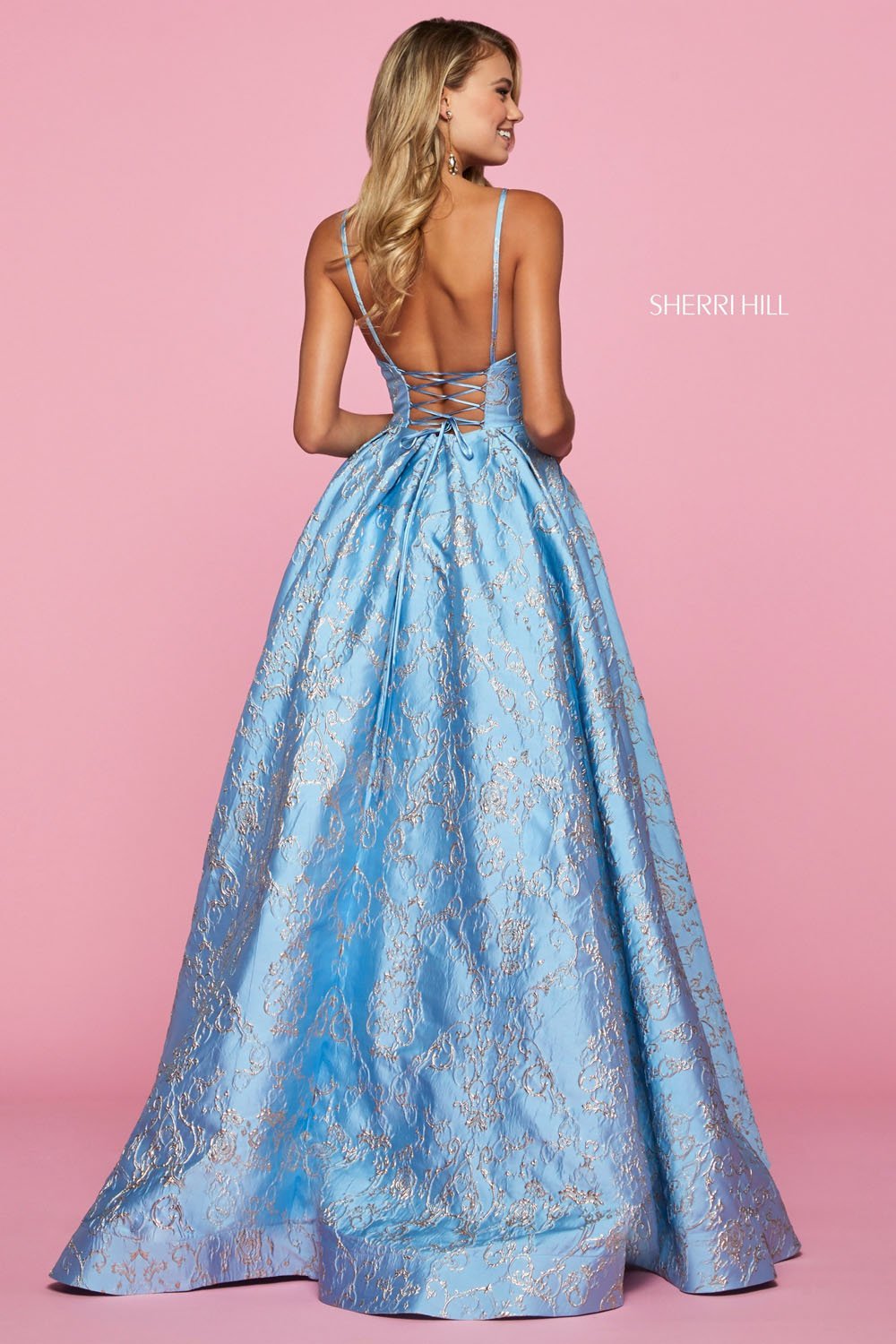Sherri Hill 53328 dress images in these colors: Rose, Light Blue, Lilac.