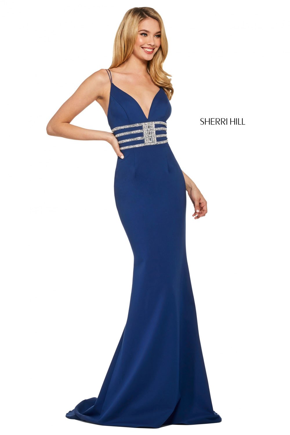 Sherri Hill 53331 dress images in these colors: Emerald, Navy, Black, Candy Pink, Red, Royal, Ivory, Light Blue, Yellow, Orange.