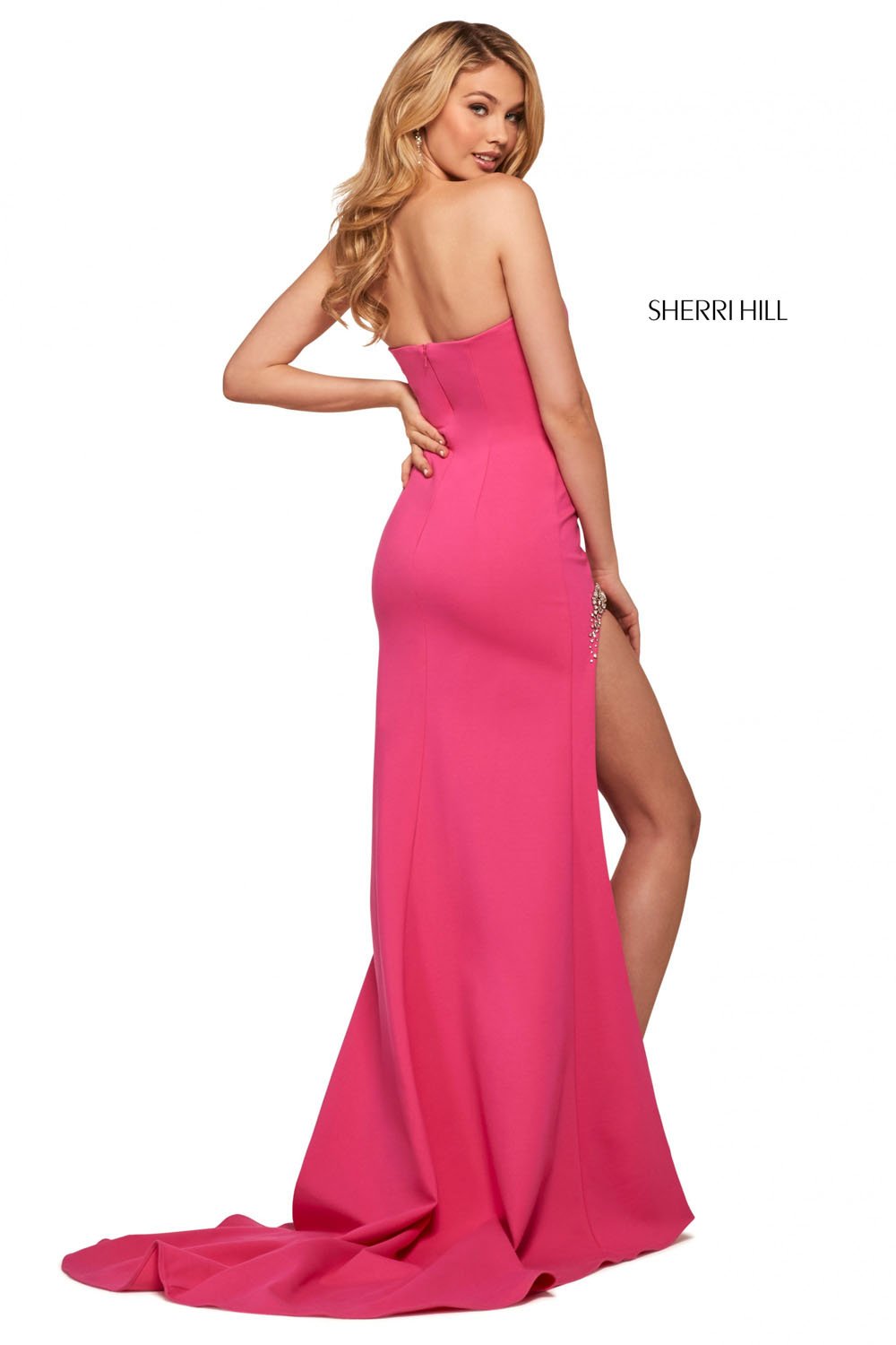 Sherri Hill 53332 dress images in these colors: Red, Light Blue, Ivory, Black, Yellow, Fuchsia, Orange.