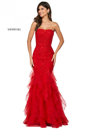 Sherri Hill 53346 dress images in these colors: Yellow, Black, Light Blue, Red, Ivory, Blush, Coral, Bright Pink, Gold, Lilac.