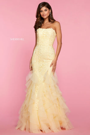 Sherri Hill 53346 dress images in these colors: Yellow, Black, Light Blue, Red, Ivory, Blush, Coral, Bright Pink, Gold, Lilac.