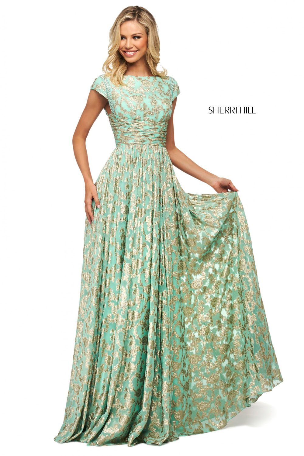 Sherri Hill 53348 Prom Dress - Aqua-Gold | NewYorkDress Sherri Hill 53348 Prom Dress - Aqua-Gold | NewYorkDress
