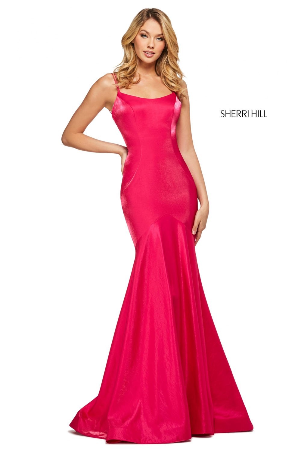 Sherri Hill 53351 dress images in these colors: Navy, Red, Teal, Orange, Purple, Yellow, Pink, Wine, Hot Pink, Watermelon, Coral, Aqua.