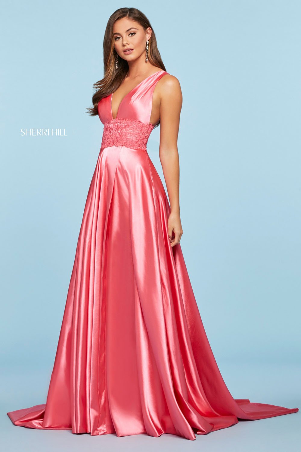 Sherri Hill 53352 dress images in these colors: Coral, Vintage Coral, Rose, Turquoise, Red, Emerald, Lilac, Ivory, Navy, Royal, Light Blue, Wine, Mocha, Black, Yellow.