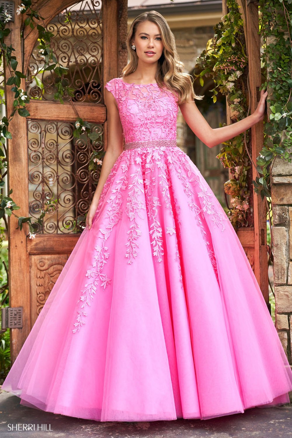 Sherri Hill 53356 dress images in these colors: Gold, Ivory Nude, Bright Pink, Light Blue, Blush, Yellow, Coral, Lilac, Navy, Red.