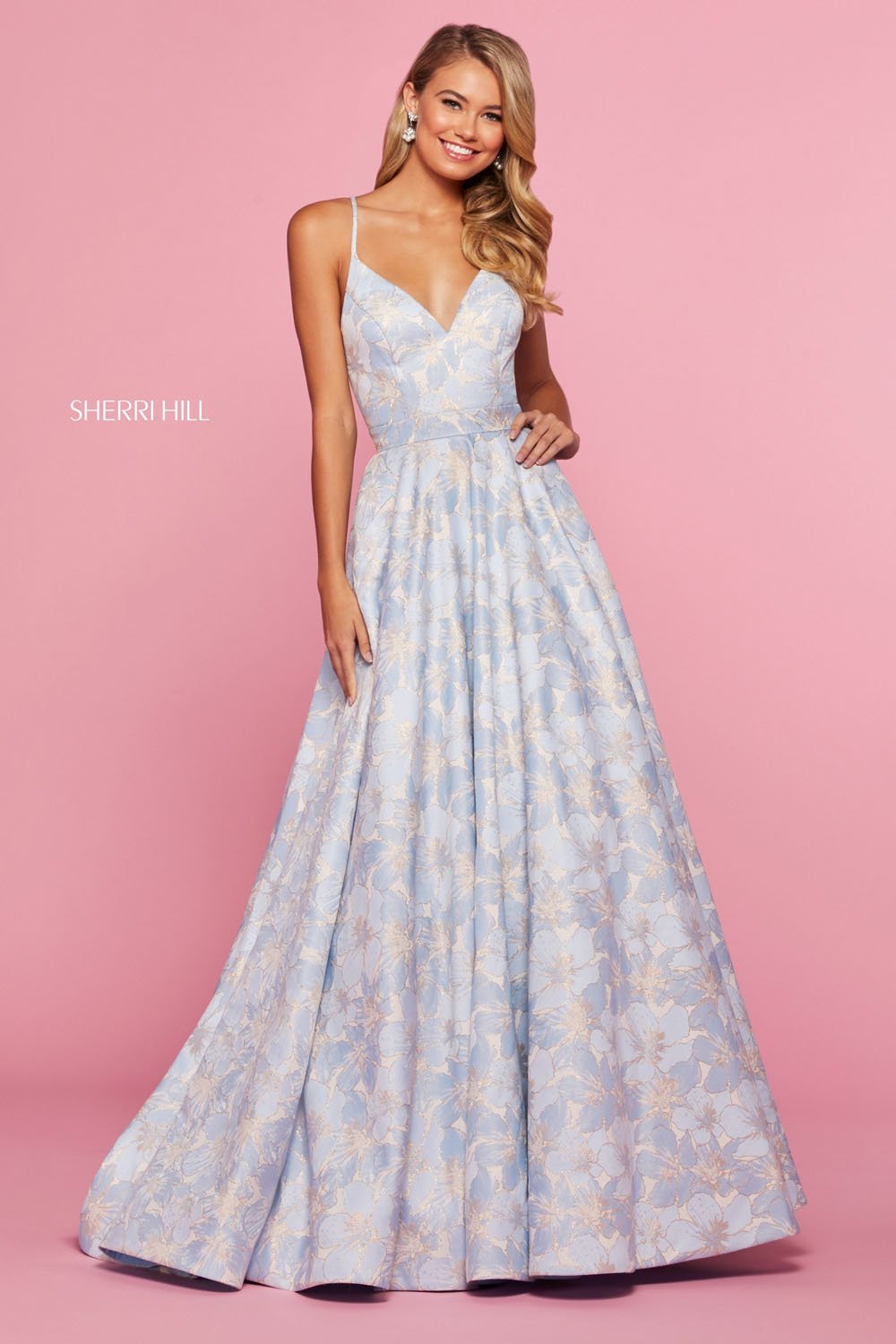 Sherri Hill 53397 dress images in these colors: Yellow, Pink, Light Blue.