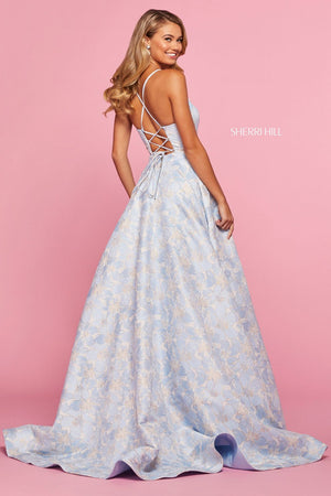 Sherri Hill 53397 dress images in these colors: Yellow, Pink, Light Blue.