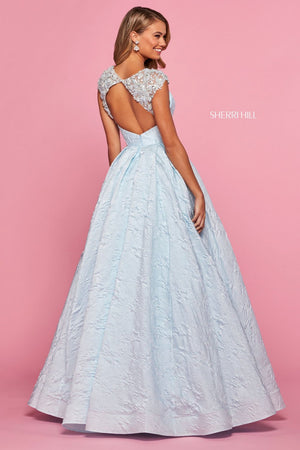 Sherri Hill 53398 dress images in these colors: Light Blue, Ivory, Blush.