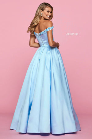 Sherri Hill 53408 dress images in these colors: Ivory, Light Blue, Yellow, Blush, Bright Pink.