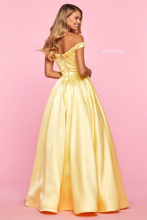 Sherri Hill 53408 dress images in these colors: Ivory, Light Blue, Yellow, Blush, Bright Pink.