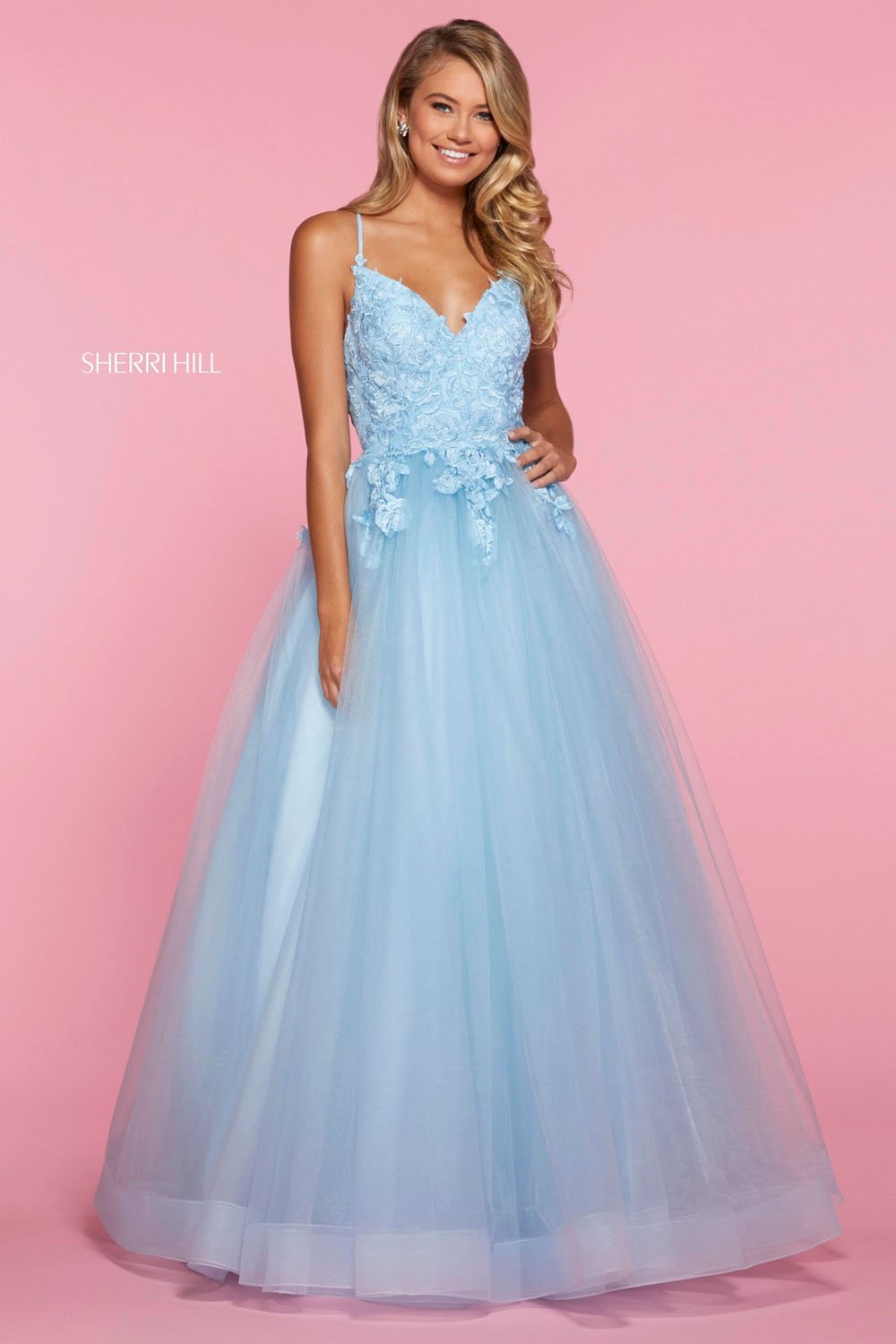 Sherri Hill 53411 dress images in these colors: Light Blue, Ivory.