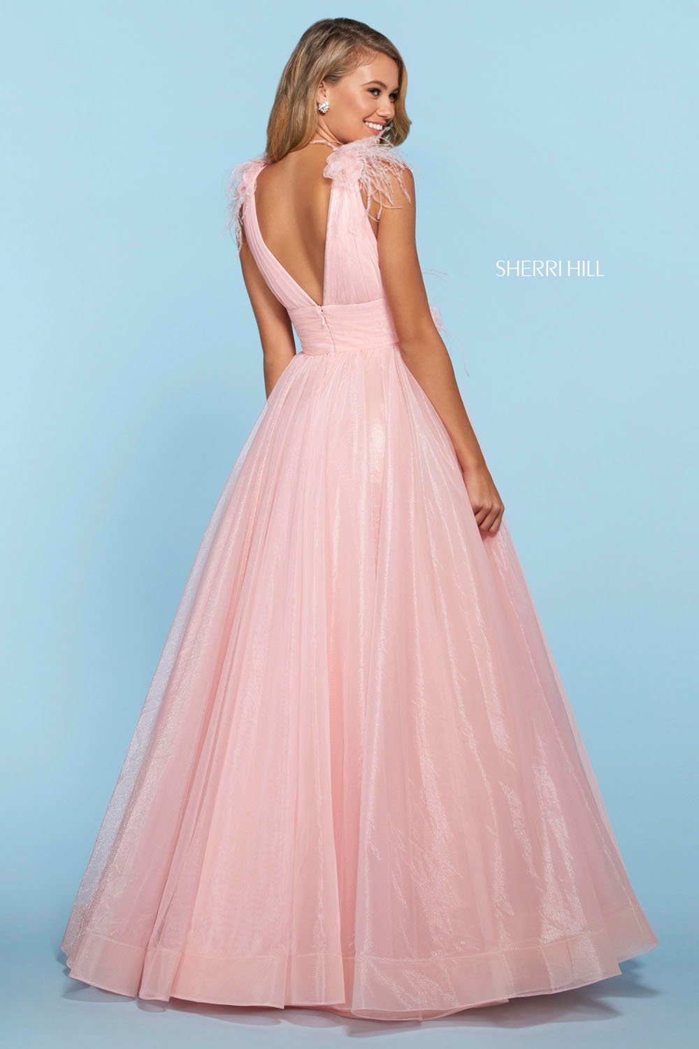 Sherri Hill 53416 dress images in these colors: Ivory, Light Blue, Black, Lilac, Yellow, Pink.