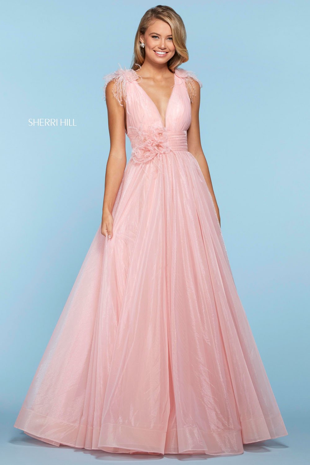 Sherri Hill 53416 dress images in these colors: Ivory, Light Blue, Black, Lilac, Yellow, Pink.