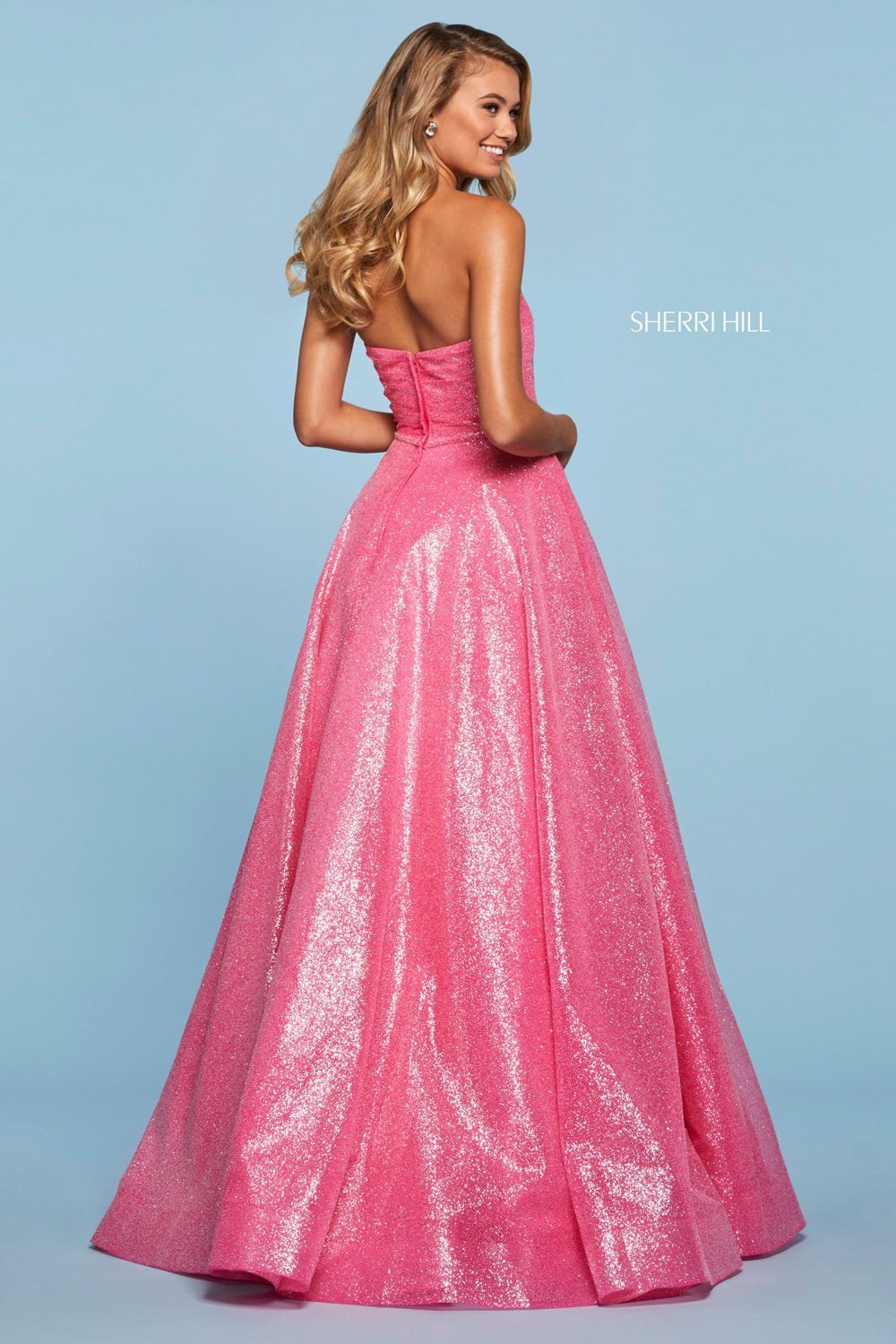 Sherri Hill 53419 dress images in these colors: Candy Pink, Ivory, Yellow, Light Pink.