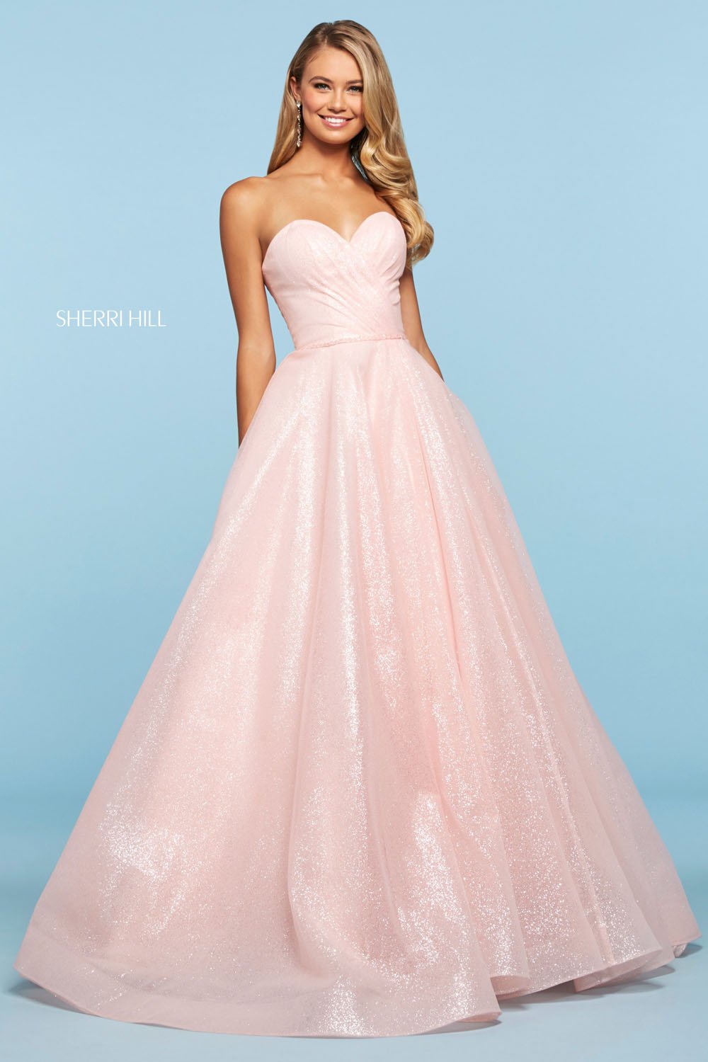 Sherri Hill 53419 dress images in these colors: Candy Pink, Ivory, Yellow, Light Pink.