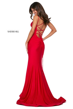 Sherri Hill 53434 dress images in these colors: Fuchsia, Black, Turquoise, Wine, Purple, Royal, Red, Emerald.
