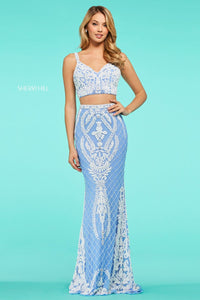 Sherri Hill 53437 dress images in these colors: Periwinkle Ivory, Yellow, Nude Black, Black Ivory.