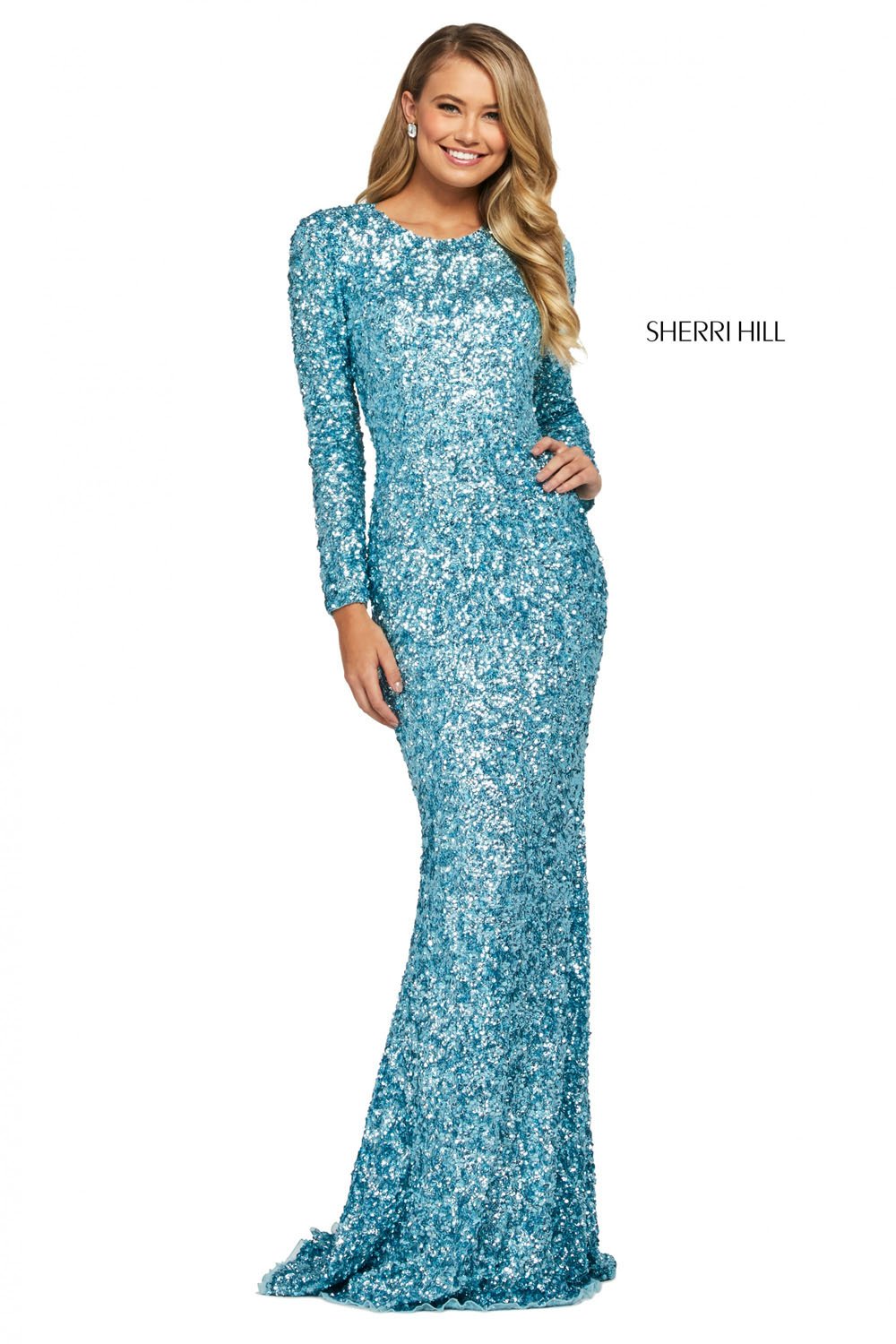 Sherri Hill 53447 dress images in these colors: Silver, Black, Red, Emerald, Peacock, Coral, Burgundy, Lilac, Light Blue, Gold, Navy.