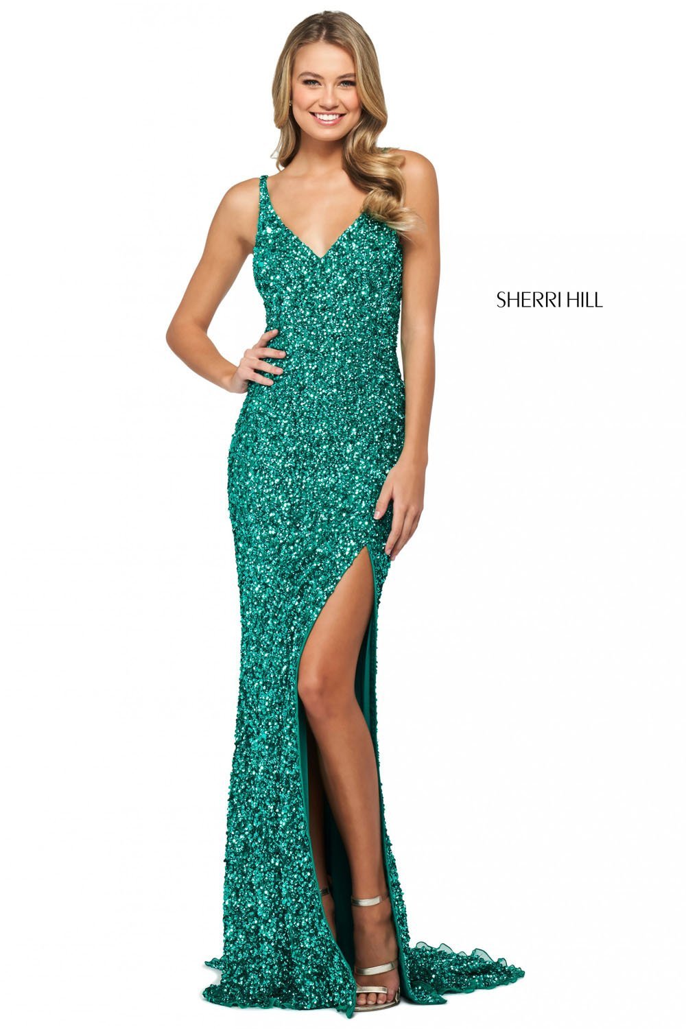 Sherri Hill 53450 dress images in these colors: Light Blue, Aqua, Gold, Light Pink, Silver, Rose Gold, Light Yellow, Lilac, Burgundy, Navy, Black, Red, Emerald, Royal.