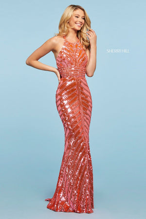 Sherri Hill 53455 dress images in these colors: Ivory, Jade, Teal, Blush, Coral Pink, Yellow, Silver, Gold, Peacock, Periwinkle.
