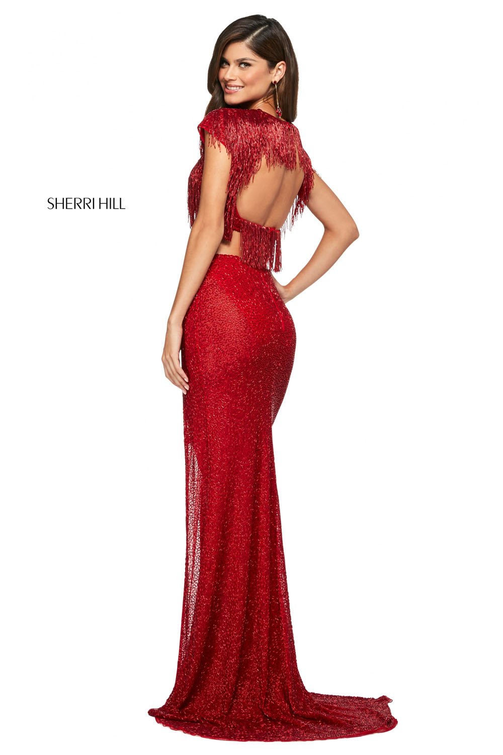 Sherri Hill 53458 dress images in these colors: Red, Black Multi, Black, Nude Multi, Gold.