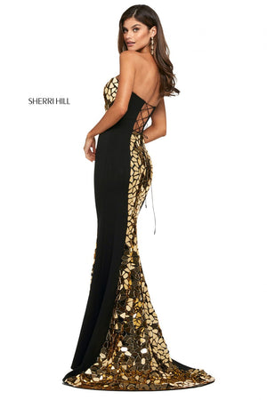 Sherri Hill 53473 dress images in these colors: Black Silver, Ivory Silver, Black Gold, Black Multi.