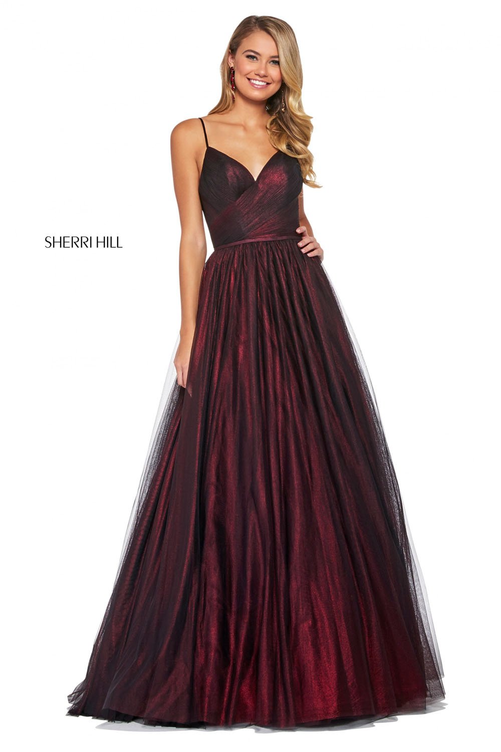 Sherri Hill 53480 dress images in these colors: Mocha, Wine, Emerald.