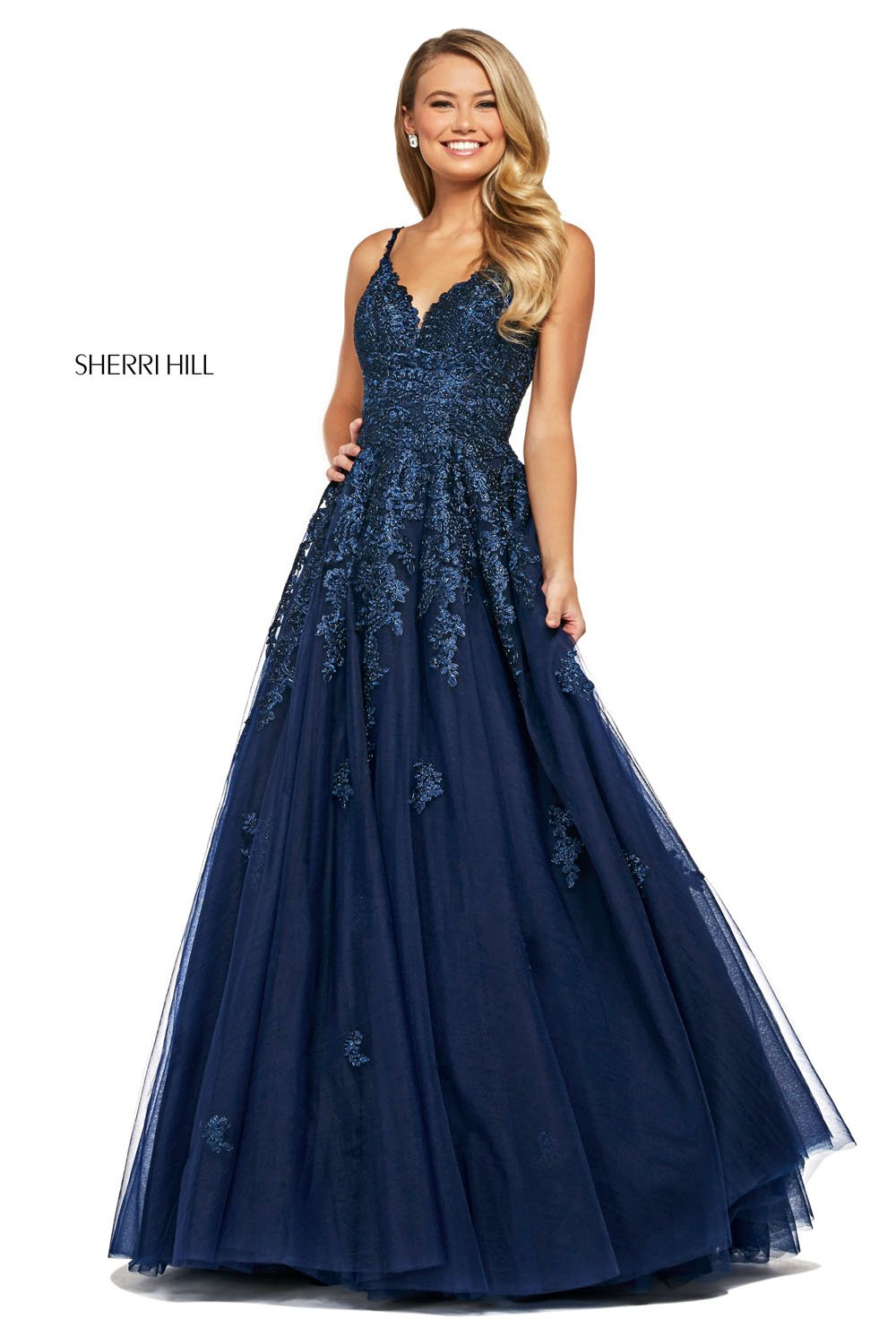 Sherri Hill 53481 dress images in these colors: Black, Blush, Light Blue, Burgundy, Navy, Ivory, Rose Gold.