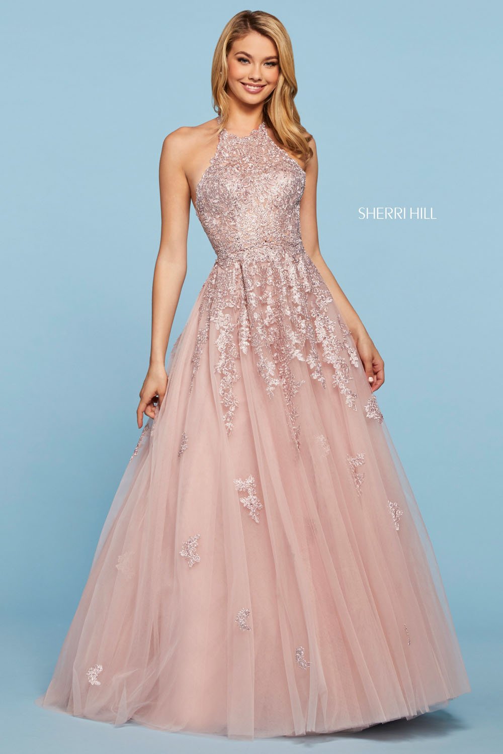 Sherri Hill 53482 dress images in these colors: Navy, Black, Ivory, Blush, Rose Gold, Lilac, Light Blue, Wine.