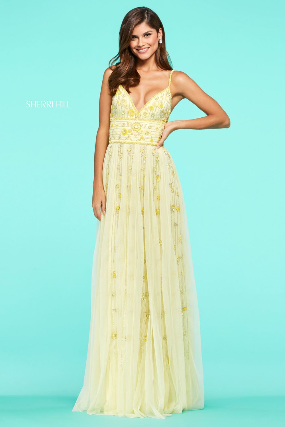Sherri Hill 53487 dress images in these colors: Yellow, Light Pink, Lilac.