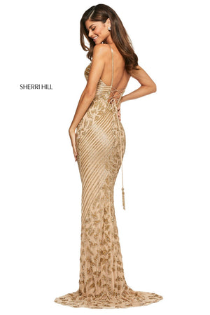 Sherri Hill 53489 dress images in these colors: Gold, Silver, Black.