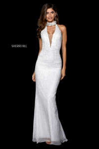 Sherri Hill 53495 dress images in these colors: Light Blue Silver, Yellow Silver, Black, Ivory Silver, Nude Silver.