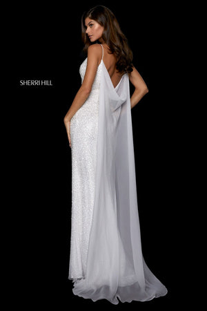 Sherri Hill 53496 dress images in these colors: Black, Red, Light Blue Silver, Ivory Silver, Yellow Silver, Blush Silver.
